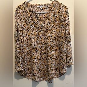 MAURICES Size LARGE Floral Top - Multicolored Roll-tab Sleeved Blouse